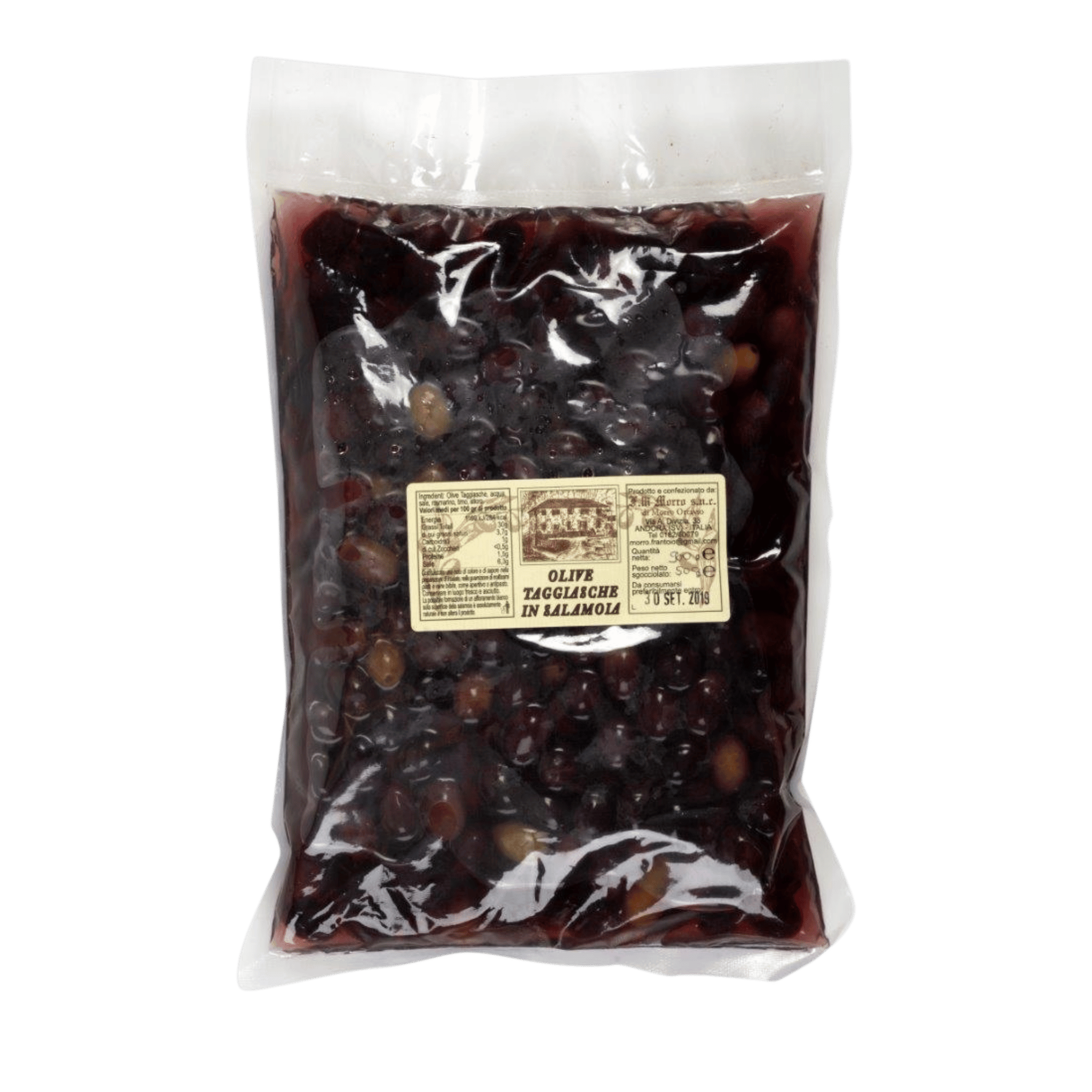 Taggiasche oliven med sten i pose, 500 gr