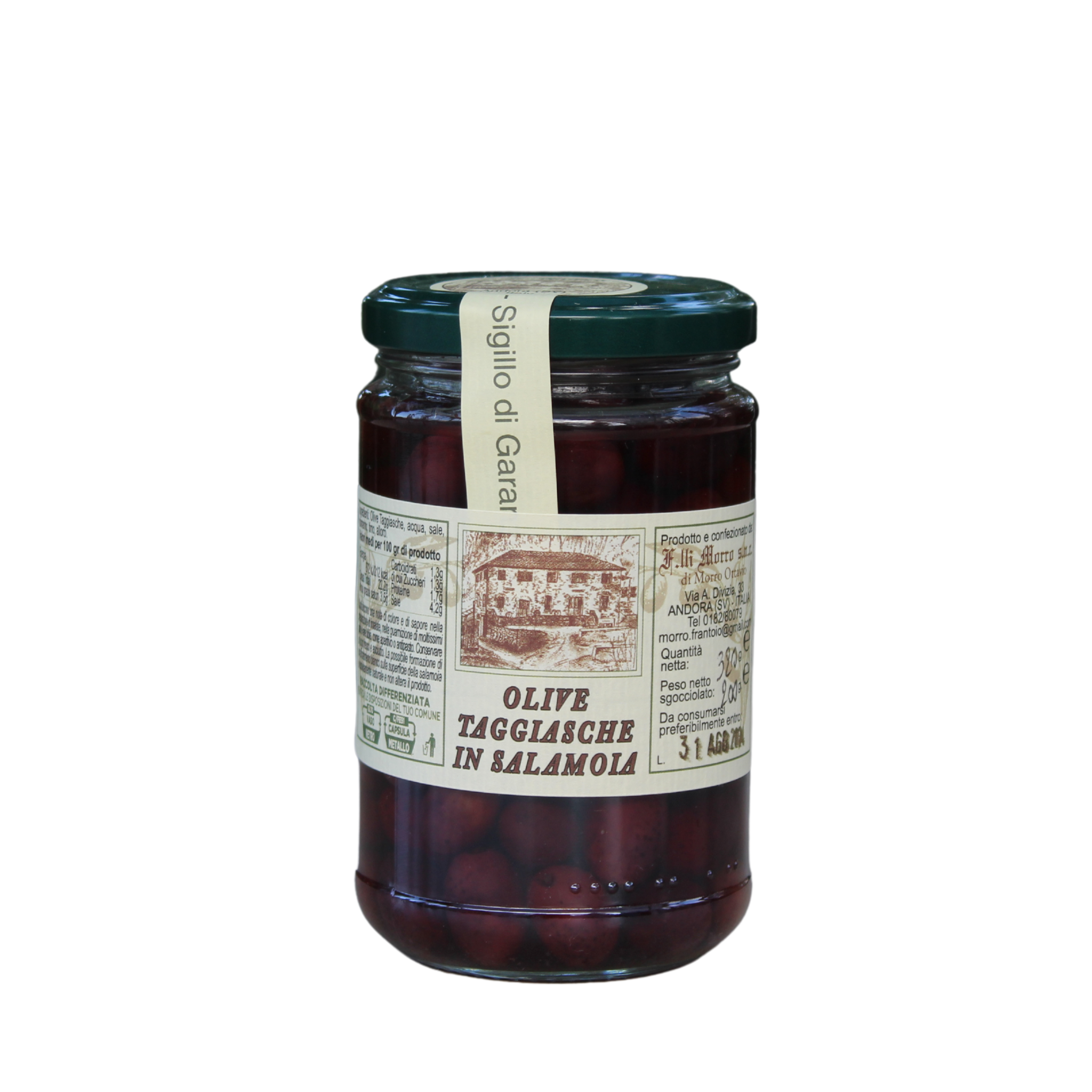 Taggiasche oliven med sten i glas, 200 gr