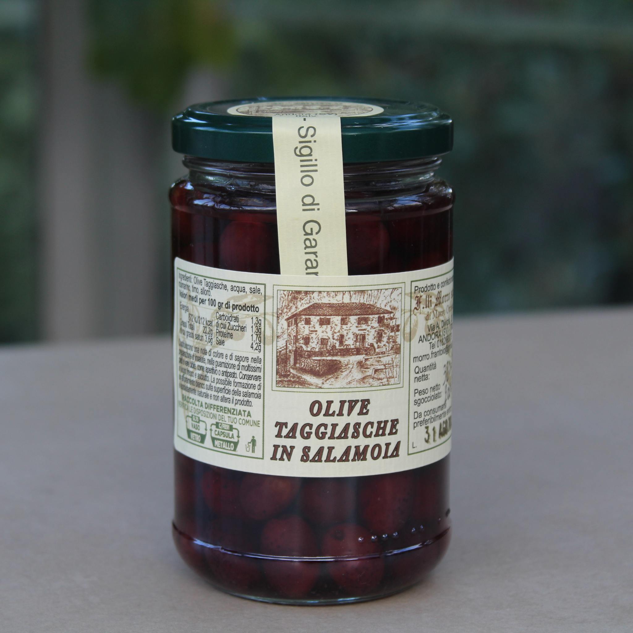 Taggiasche oliven med sten i glas, 200 gr